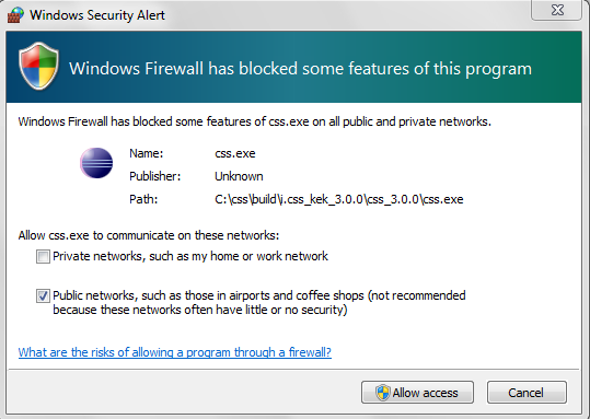 Windows Firewall Warning