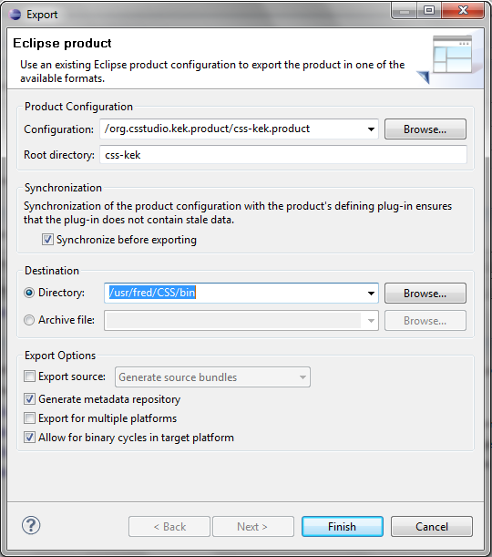 Product Export Dialog